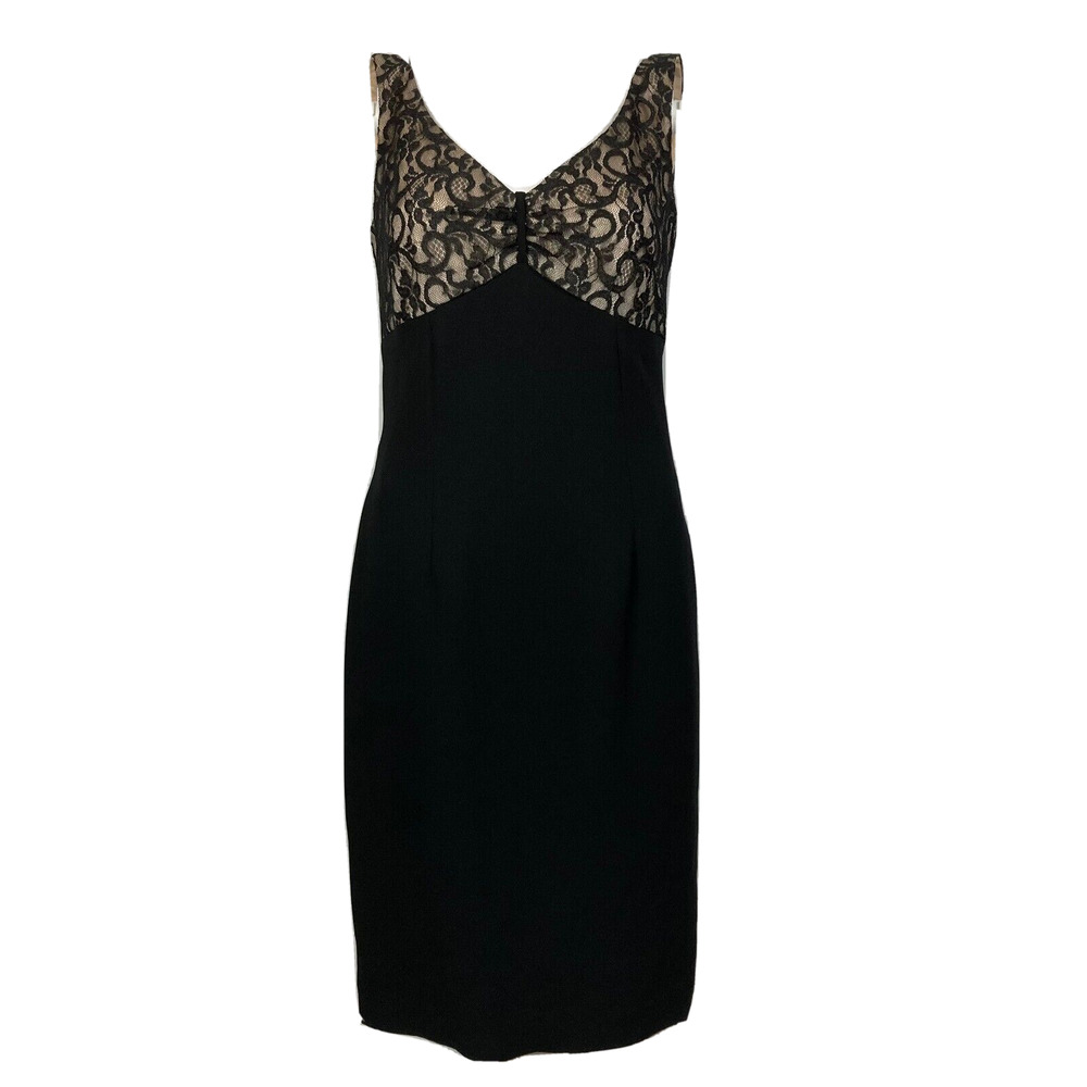 Maggy London Dress Womens Sz 4 Black Knit Lace V-Neck Sleeveless Sheath